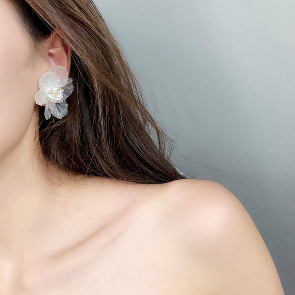 Anting Stud Desain Bunga Transparan Gaya Korea Untuk Wanita