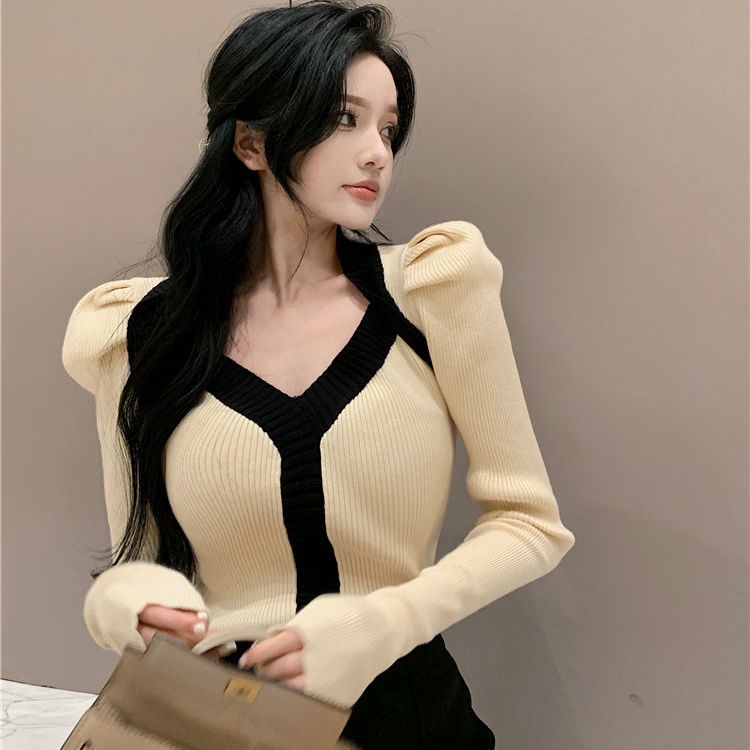 2021 Musim Dingin Baru Versi Korea Slim Sweater Wanita Desain Rasa Niche Rajutan Bagian Dalam Atas B