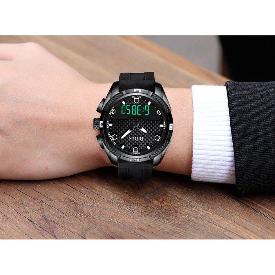 JAM TANGAN PRIA DUAL DISPLAY LED / ANALOG BIDEN 0139 TALI RUBBER KARET QUARTZ TAHAN AIR