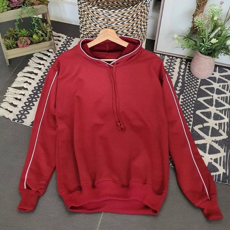 Primadona Hoodie Jumper Training List Tangan Garis Putih Polos