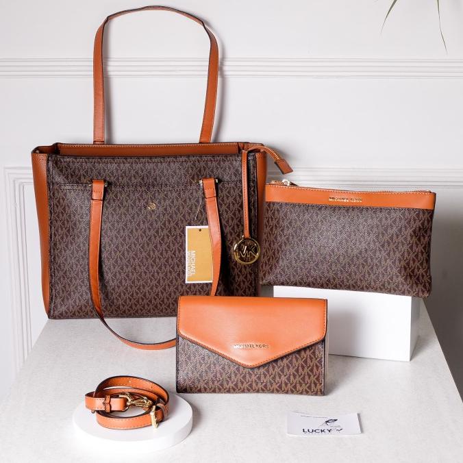 Michael Kors Maisie Leather 3-in-1 Tote Bag In Brown - ORIGINAL 100% barang tersedia