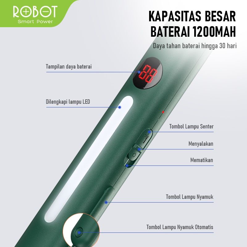 Robot RT-MS01 Raket Nyamuk Elektrik dengan Sinar UV Otomatis