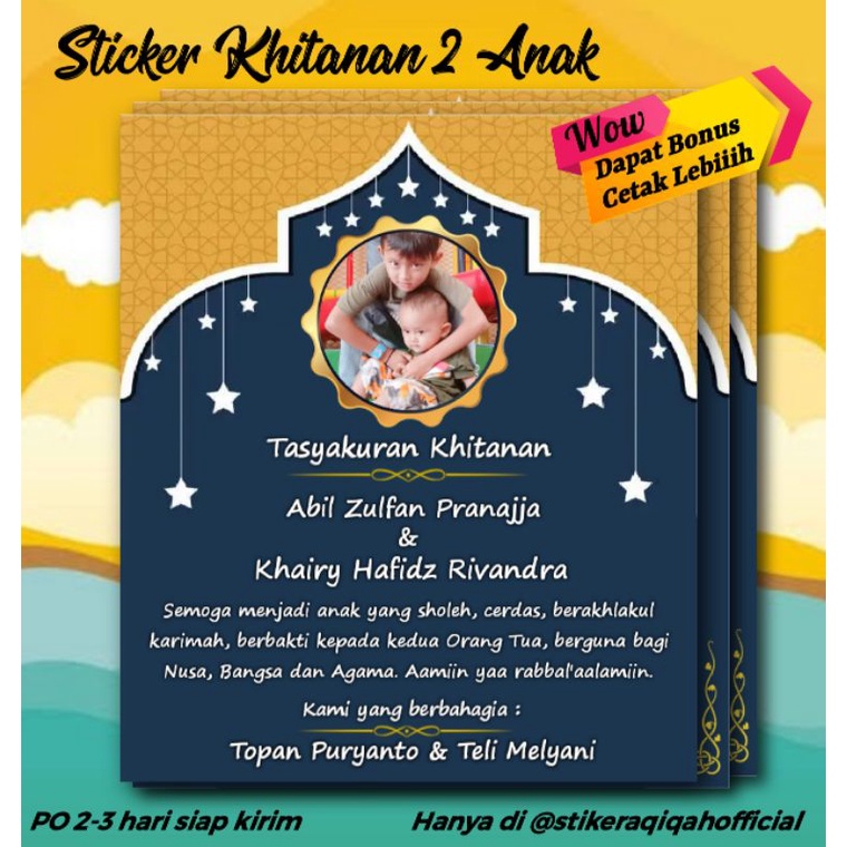 

Stiker Khitanan Anak (1-2 Anak) - Request Foto - Stiker Tasyakuran Khitanan - stiker box nasi