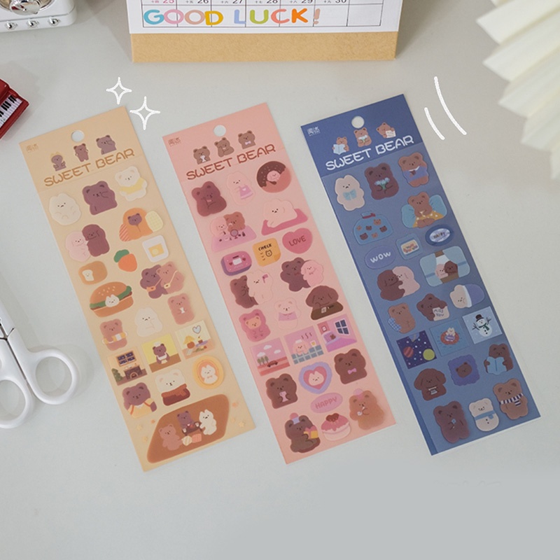 2 Sheets Cartoon PET Sweet Bear Sticker Waterproof Handbook Deco Sticker