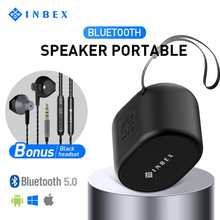 Inbex Mini Speaker Bluetooth Aux Micro Sd Card+1.2M In-Ear Earphone