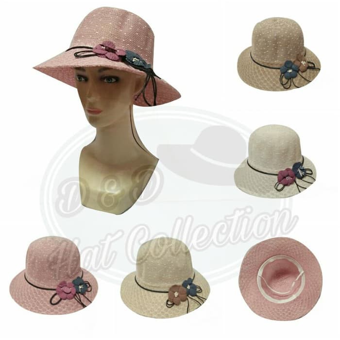 Topi Pantai Model Bucket Pita Bunga Topi Fashion Wanita