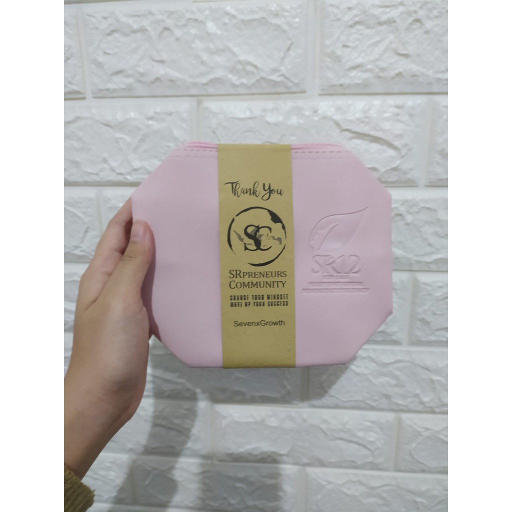 POUCH KOSMETIK PREMIUM ZIPPER EMBOSS LOGO SR12 HERBAL SKINCARE