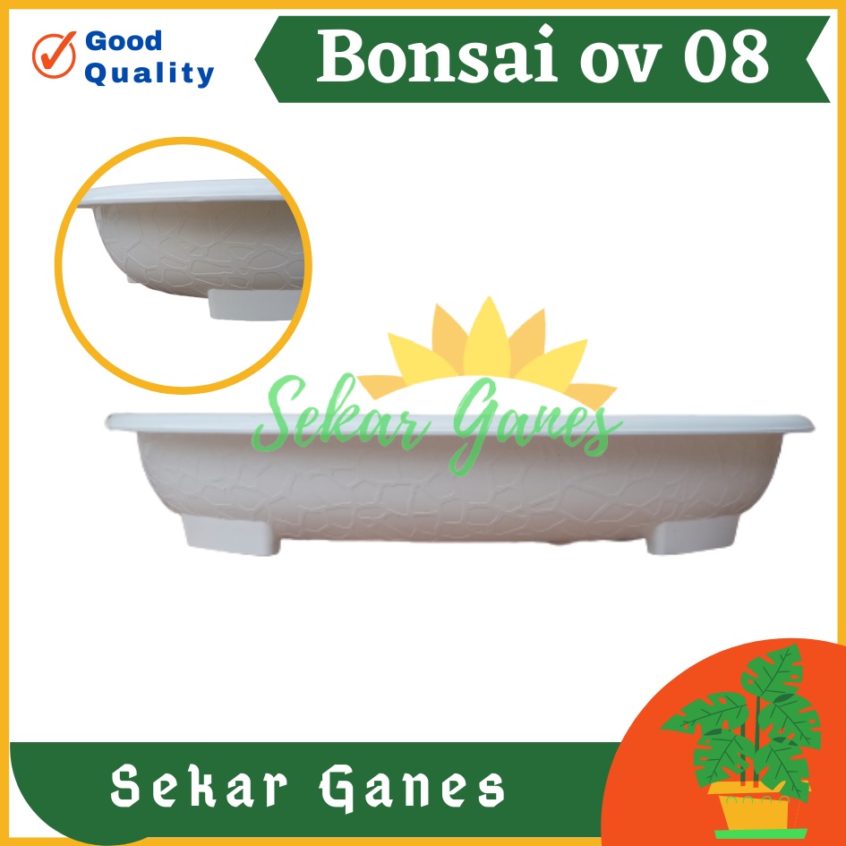 Sekarganes ORI BJP BONSAI OVAL OV 08 Putih Pot Bunga Plastik Bonsai Budi Jaya Motif Batu Alam Ceper Pendek Pot Bonsai Plastik Keramik Semen Bonsai Mame Kelapa Besar Mini