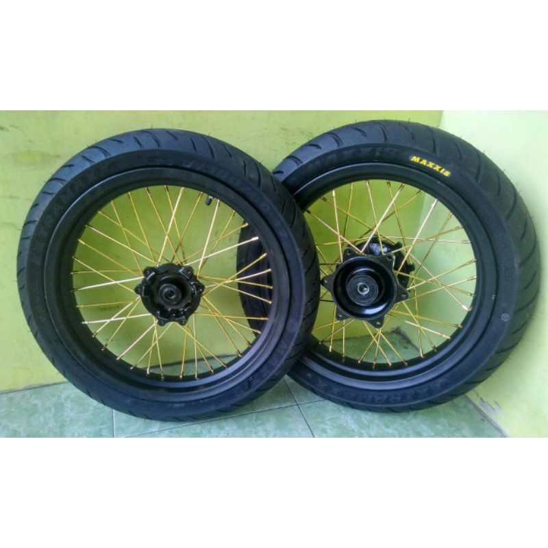 roda set velg set ban set supermoto crf 150L ruji gold ban maxxis