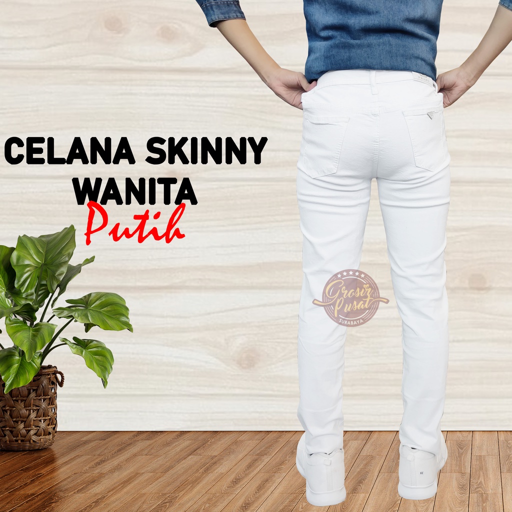 Celana Jeans Pensil Skinny Wanita Putih 27 - 34