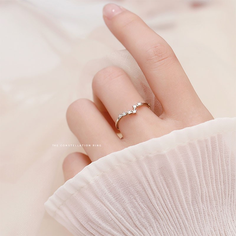 Cincin Wanita Model Terbuka Lapis silver Hias zircon Untuk Hadiah Ulang Tahun / Pernikahan