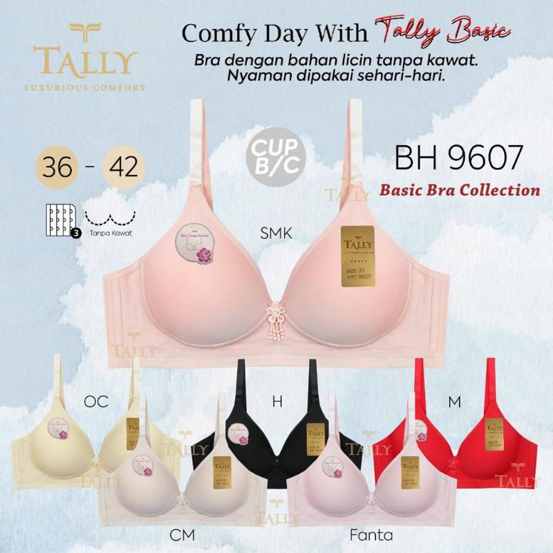 TALLY BRA BH 9607 | CUP B BESAR | BUSA TIPIS | TANPA KAWAT | SIZE 36-42