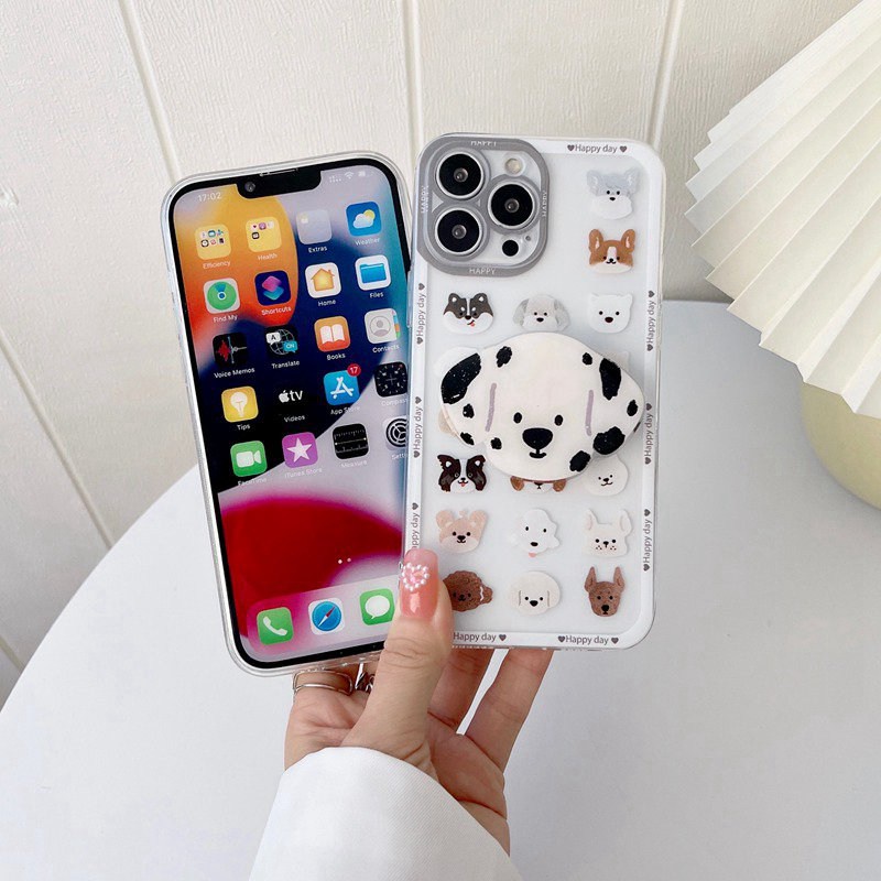 Full Little Dog Popsocket Soft Case iP iPhone 11 12 13 14 Pro Max 6 6S 7 8 + Plus X XR SE 2020 XS Max Casing