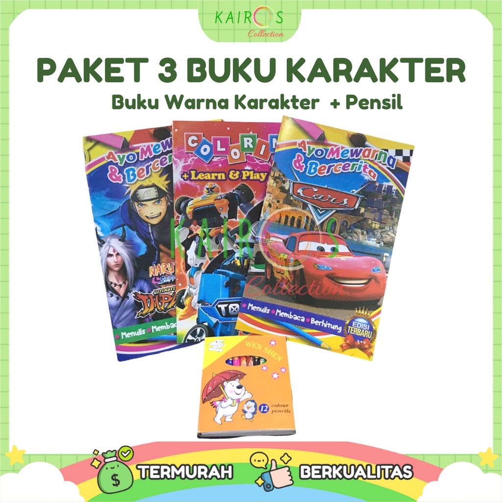 Belajar Edukasi Paket Buku Mewarnai Karakter Anak &amp; Pensil Warna