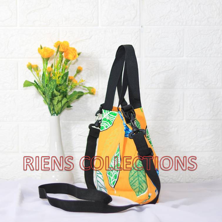 SLING BAG TAS SELEMPANG KANVAS MOTIF DAUN NAGKA KUNING RIENS COLLECTIONS. TAS KANVAS JOGJA