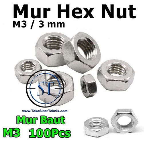 MUR M 3 - MUR BAUT JP M3 HEX NUT 3MM FOR SPACER SLICER ISI 100 PCS