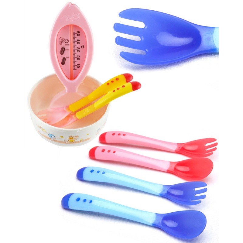 Sendok garpu silikon Bayi sensor Indikator Panas Mpasi perlengkapan makan bayi Baby Spoon Fork