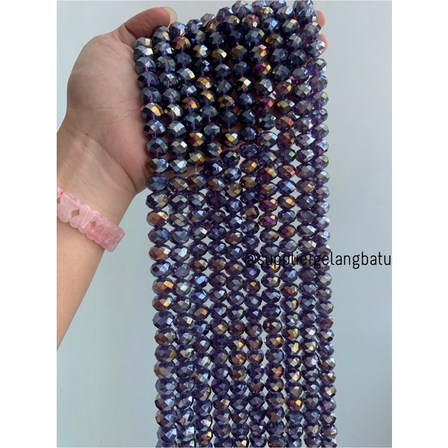 Crystal Ceko 14mm AMETHYST quartz UNGU kecubung KUARSA kuarsa kristal bahan kalung gelang anting strap mask kerajinan tangan craft citayam fashion week etink vintage elegan bali manik crystal