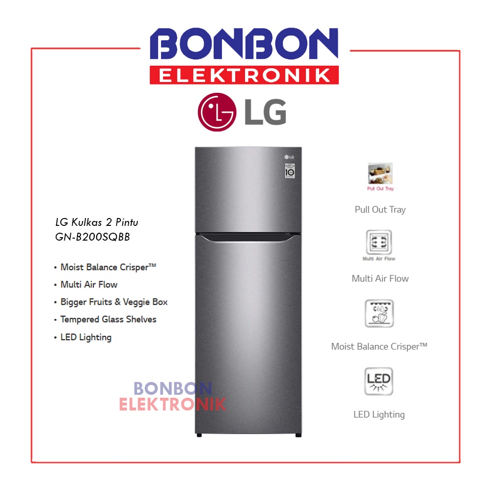LG Kulkas 2 Pinto GN-B200SQBB / GNB 200 SQBB / GNB200SQBB