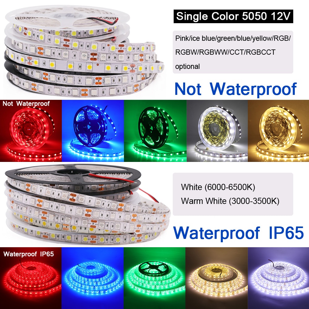 LED Strip RGB SMD 5050 5 Meter IP65 Epoxy Waterproof TRIPLEDI DC12V 30 60 Titik Lampu Permeter