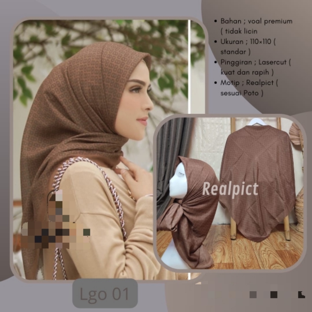 HIJAB Voal Premium Motif Segi empat , Hijab Square Printing Laser Cut