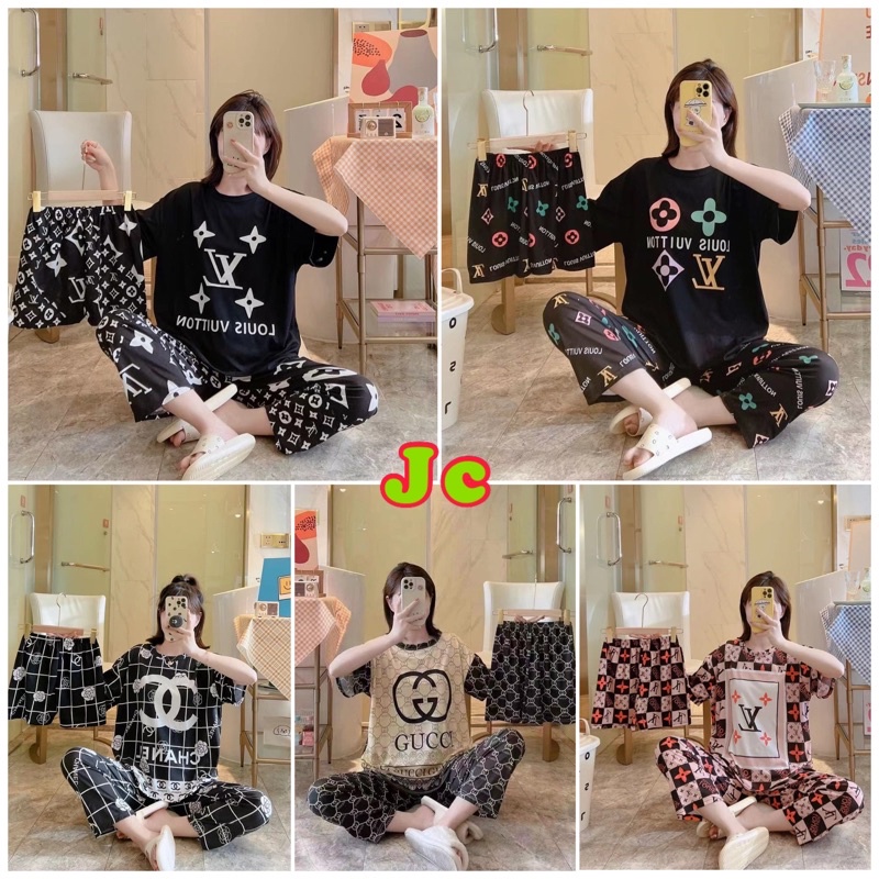 JC- Set Piyama Wanita 3in1 Import / Stelan Piyama Oversize 3in1 Import / Piyama wanita 2 celana / Piyama wanita terbaru