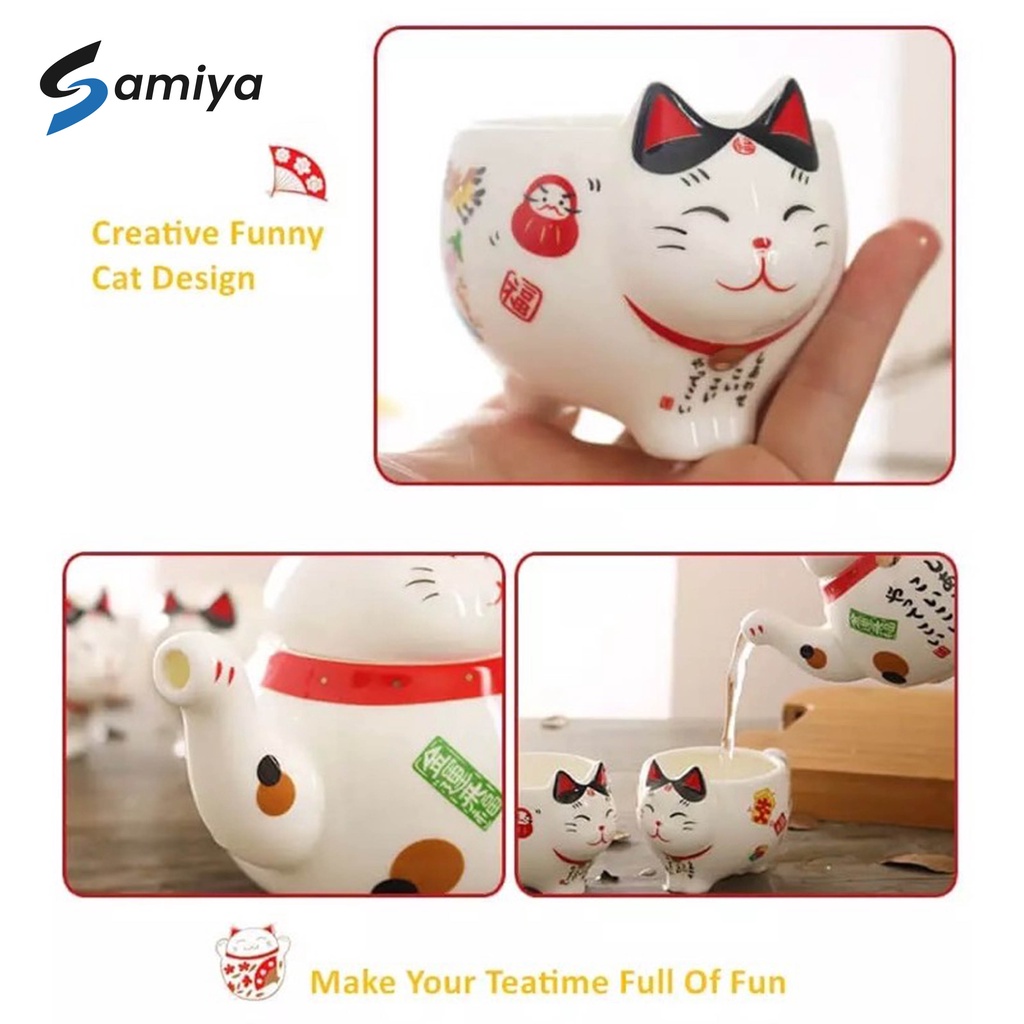 teapot lucky cat ceramic / teko teh kucing / tea pot set cangkir ceramic