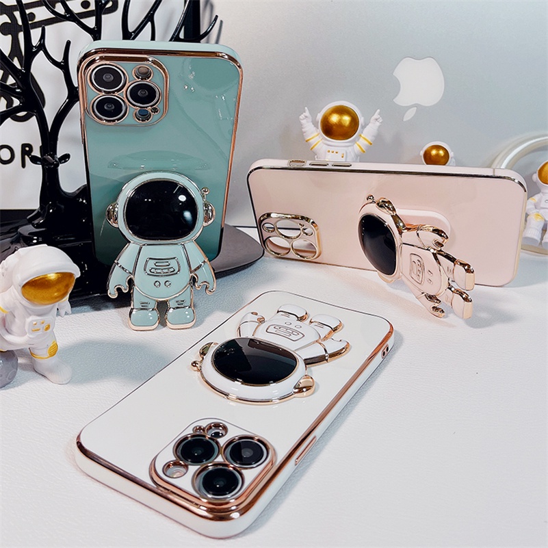 Soft Case TPU Motif Astronot Untuk Samsung A12 A72 A52 A52s A71 A51 A50 A50s A30s A20 A30 M12 S20 S21 FE S22 Ultra Plus Astronaut Electroplate Phone Case Soft TPU Silicone Case Shockproof Drop Resistance Protective Cover