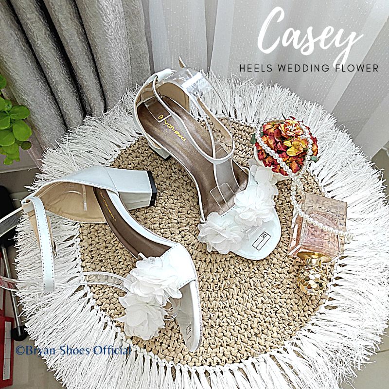 Bryan Casey Heels Pesta Wedding Flower Bunga Lace Hak Tahu Bigsize Jumbo Oversize 36-40 41 42 43