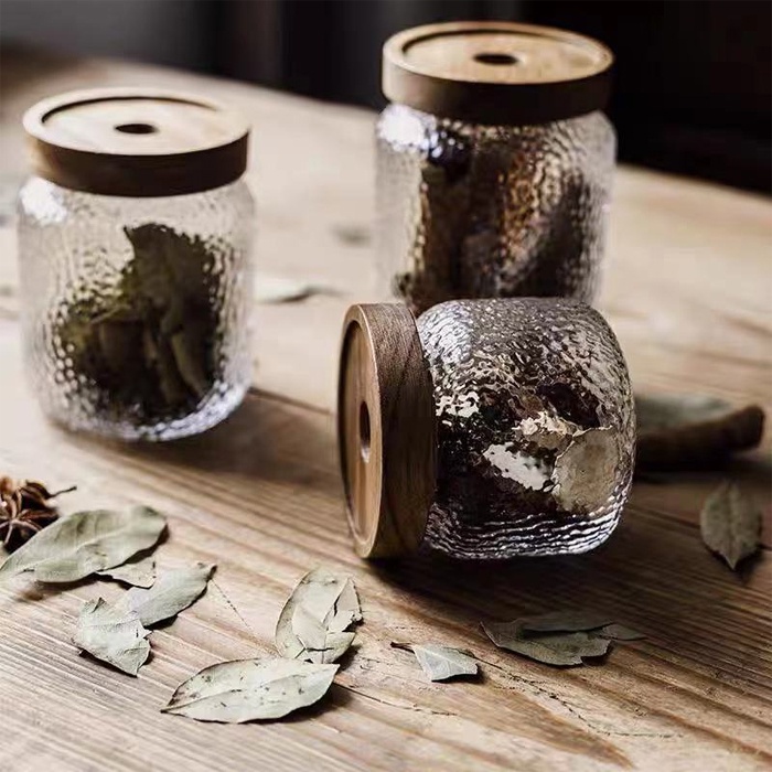 Toples Tutup Kayu Kedap Udara Botol Bumbu Tempat Gula Teh Kopi Glass Storage Jar