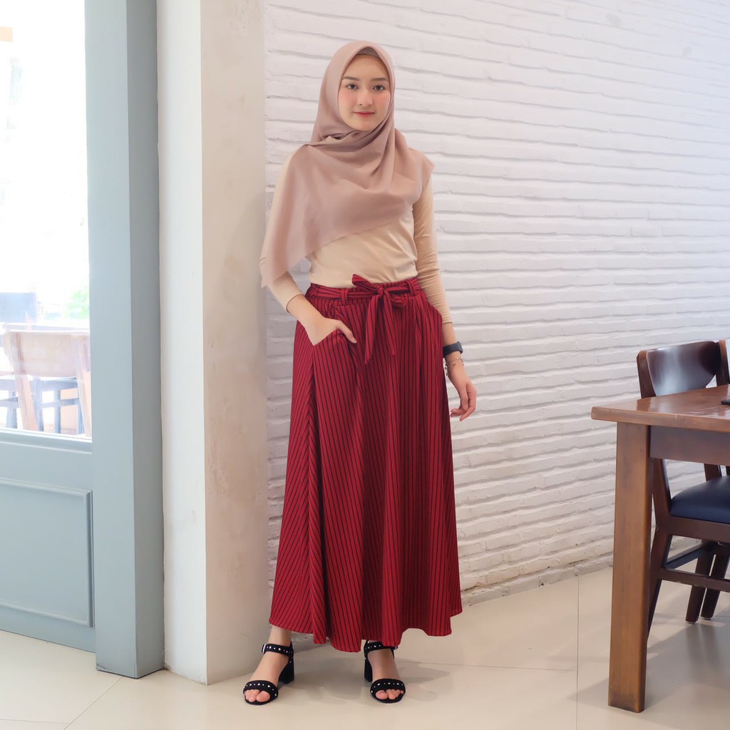  Rok  Salur Panjang  Premium Maroon Rok  garis rok  pacung 