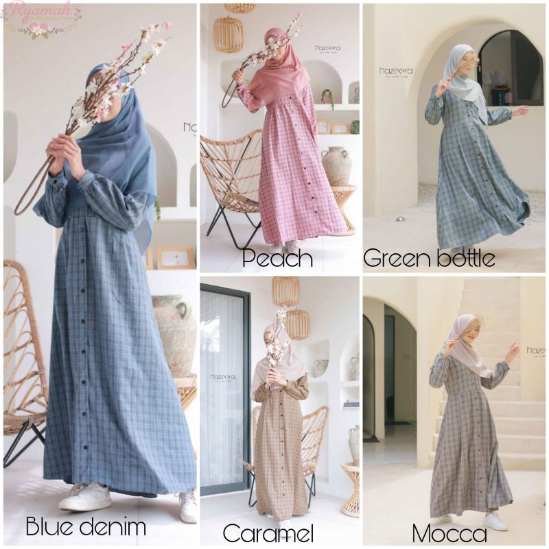 AMEENA DRESS by Nazeera Hijab | gamis katun motif kotak-kotak | dress katun Madina kotak