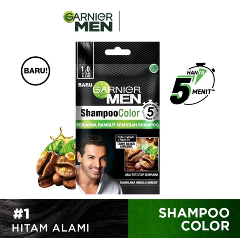 ORIGINAL GARNIER Men Shampoo Color 1 Sachet Pewarna Rambut Pria Laki-Laki Cowok - Sampoo Semir Hair 