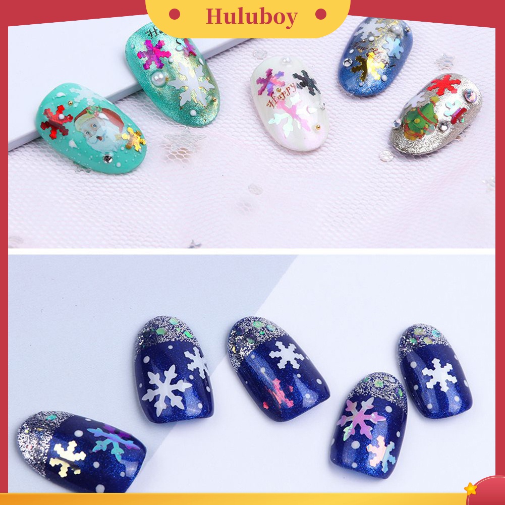 Huluboy Huluboy♡ 12 Sekat Payet Glitter Snowflake 3D Multi Warna Untuk Dekorasi Nail Art