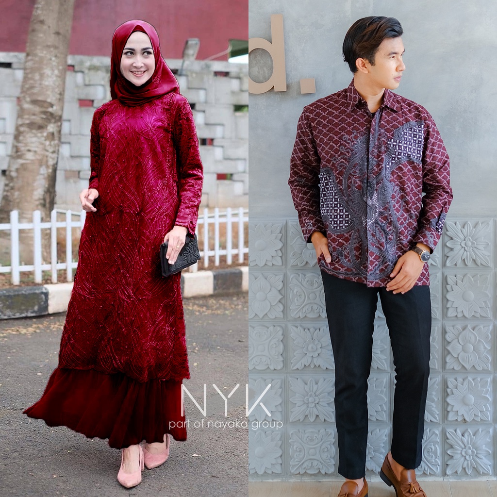 COUPLE GAMIS ARSYA - SARIMBIT BATIK COUPLE LAMARAN - BAJU COUPLE LEBARAN - MAXI COUPLE DRESS BROKAT REMPEL TUTU