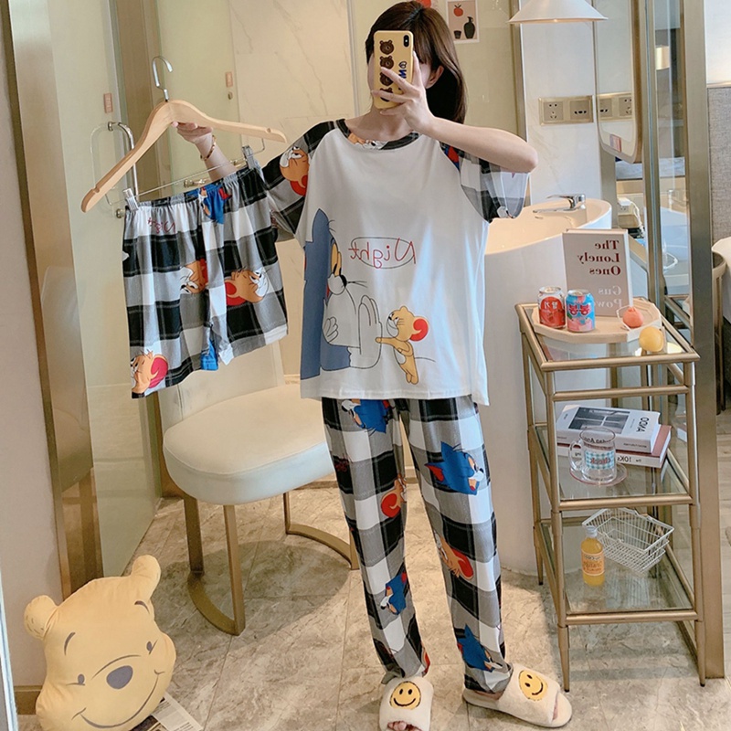 Leisure wear LW004 Piyama 3 in 1 | Piyama Lengan Pendek | Baju Tidur Impor | Baju Tidur 3in1 setelan