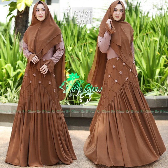 DISKON 50% |FLOWER SYARI by BE GLOW (Gamis syari, gamis pesta, gamis set, dress pesta, gamis simple)