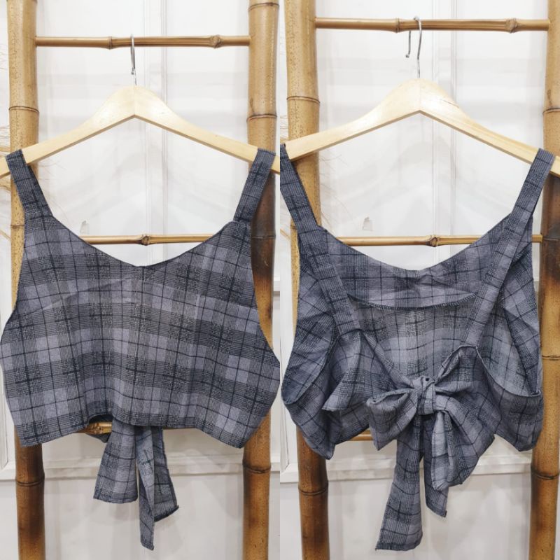 BLOUSE Bisa COD/Bayar ditempat/Gratis Ongkir  || Blouse TARTAN LENGAN BALON MIZU KOREAN STYLE | KEMEJA FLANEL WANITA NUMMA/KEMEJA CROP LENGAN PANJANG TARTAN-Bella Vest Grey