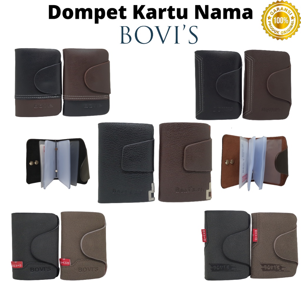Dompet Kartu ATM Pria dan Wanita Bahan Kulit Sintetis Logo Bovis Model Kancing Terbaru dan Kekinian 