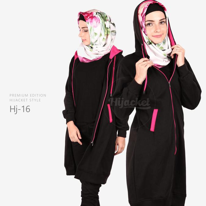 BARANG MURAH JAKET HIJABER U002F HIJACKET ORIGINAL U002F JAKET PREMIUM HITAM PINK (HJ-16) KEBURU