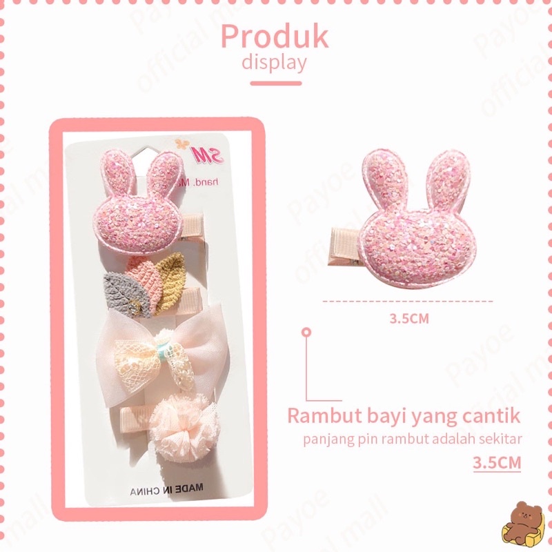 Little Yura - (isi 4 pcs) Set Jepit Anak Lucu Model Korea / Jepitan Rambut Anak / Pita Anak Model Korea