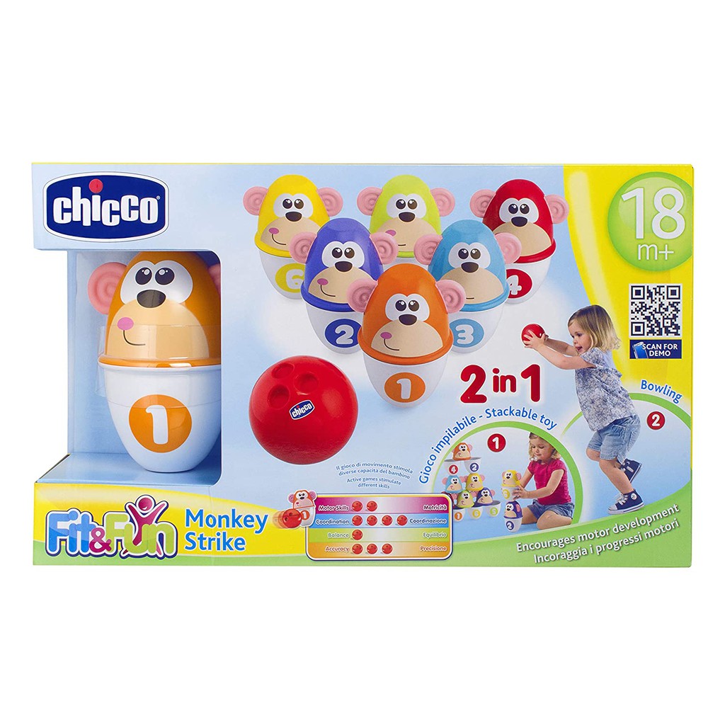 Chicco Monkey Strike / Mainan Bowling Anak 18m+