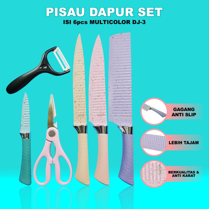 PISAU SULTAN SET KERAMIK 6 IN 1 ANEKA WARNA / PISAU JERAMI TAJAM WARNA CANTIK DILAPIS ANTI  LENGKET KNIFE COOKWARE termurah Pisau  Serbaguna GRATIS BOX Pisau Buah Pisau Daging Pisau Serbaguna Pisau Sayuran Pisau Dapur Cutter Pemotong Multifungsi