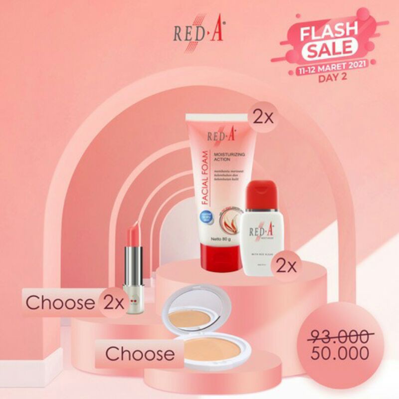 Paket Red A Anti Kusam Facial Foam Moisturizer Compact Powder Lip Balm