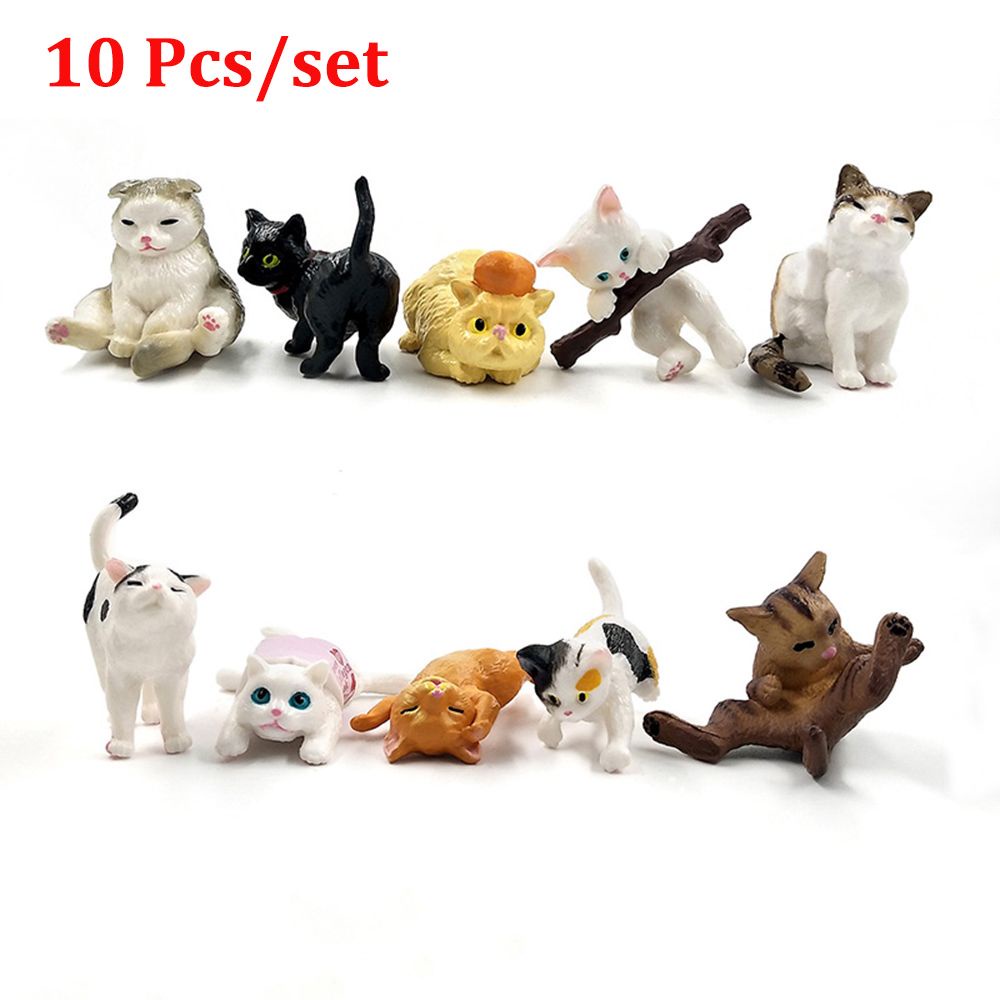 Rebuy 10pcs / Set Miniatur Kartun Kucing Aneka Warna Untuk Dekorasi Rumah / Mobil