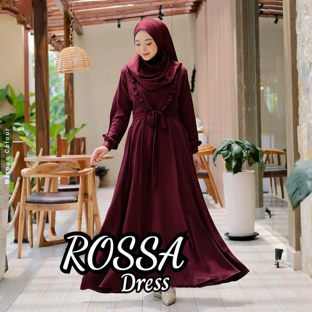 Rossa Dress Free Pashmina Baju Kondangan Wanita Kekinian Gamis Hitam Ceruty Babydoll Full Furing Gamis Pesta Mewah Elegan