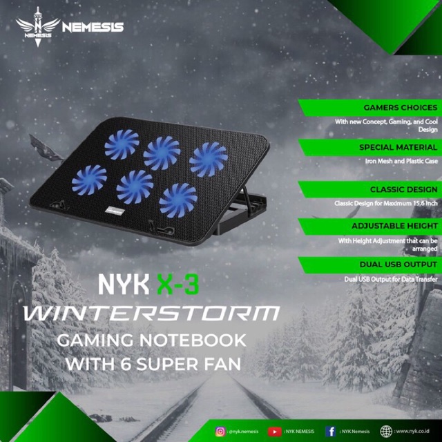 Cooling pad laptop gaming 6 fan nyk nemesis x-3 winterstorm /  Nemesis X2 Alien - pendingin notebook