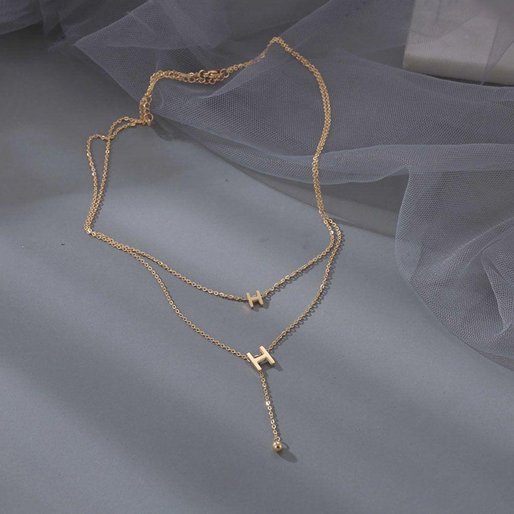 Mxbeauty Huruf H Kalung Temperamen Retro Wanita Hadiah Chocker Double-layer Gaya Korea Klavikula Rantai
