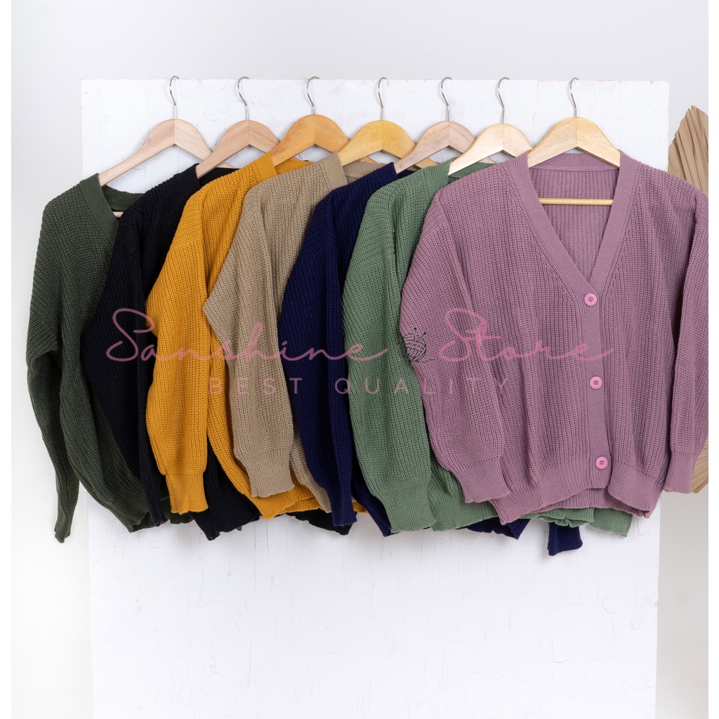 Cardigan Rajut Wanita Premium Tebal ZIA Knit Sweater Semi Crop Cardy Warna Kancing Senada