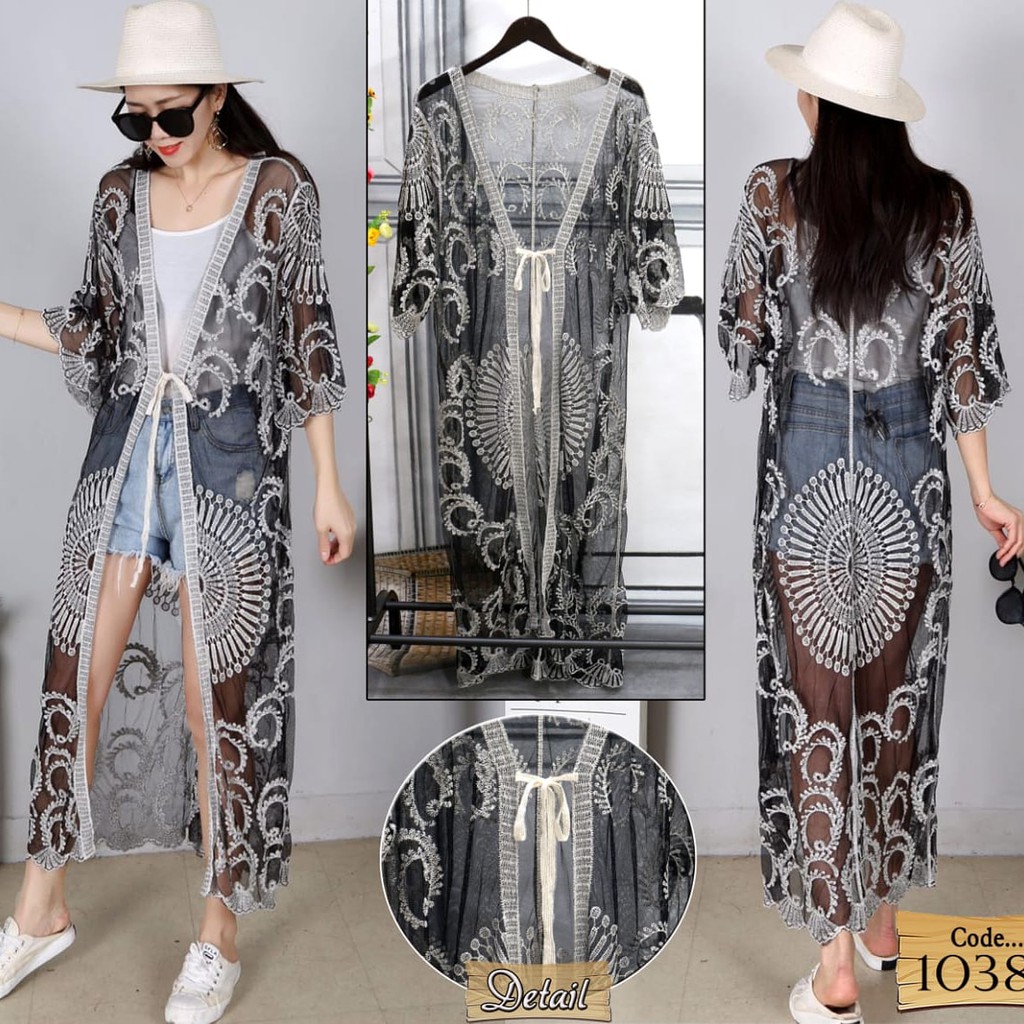 REAL PICT SALE Long Outer BRUKAT PANTAI / CARDIGAN PANJANG HIJAB Lace Beach Party IMPORT BANGKOK